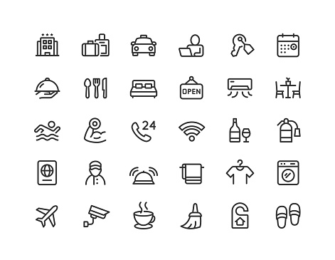 Set of hotel line vector icons. Editable Stroke.
