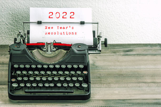 istock 2022 New Years Resolutions. Vintage typewriter. Retro style picture 1349255805