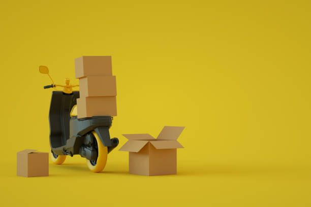 istock Online shopping, delivery, scooter, motorcycle, supply chain, transportation, e-commerce 1349256807