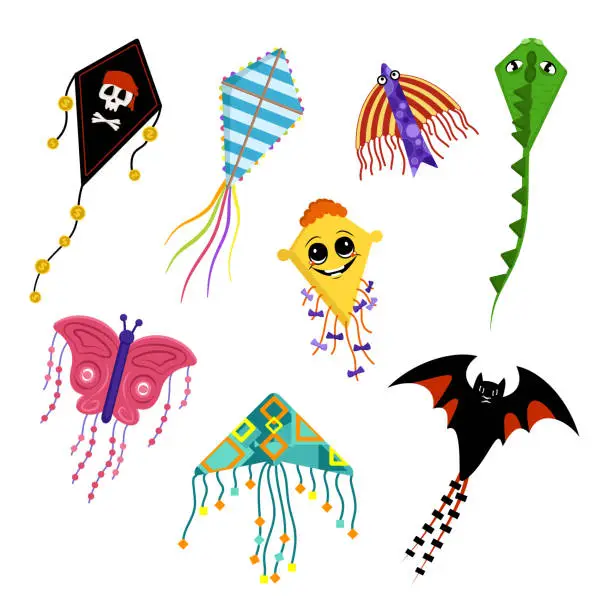 Vector illustration of Set of bright and cheerful kites