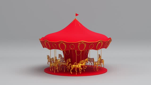 Rotating vintage horse carousel in amusement park seamless looping animated background, spinning baby carrousel with pony, summer attraction concept video hd 1080p