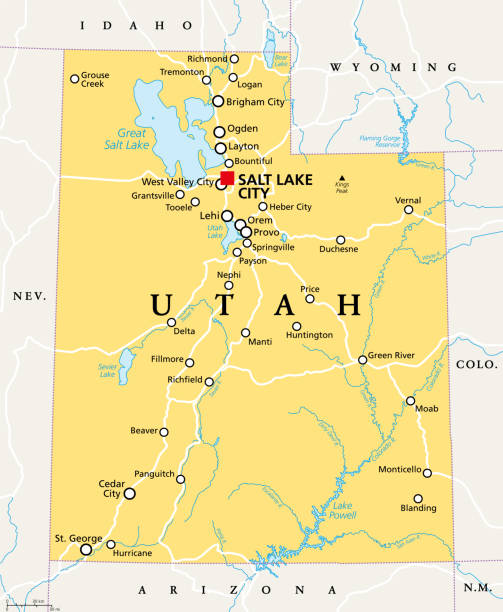 ilustrações de stock, clip art, desenhos animados e ícones de utah, ut, political map, us state, nicknamed beehive state - provo