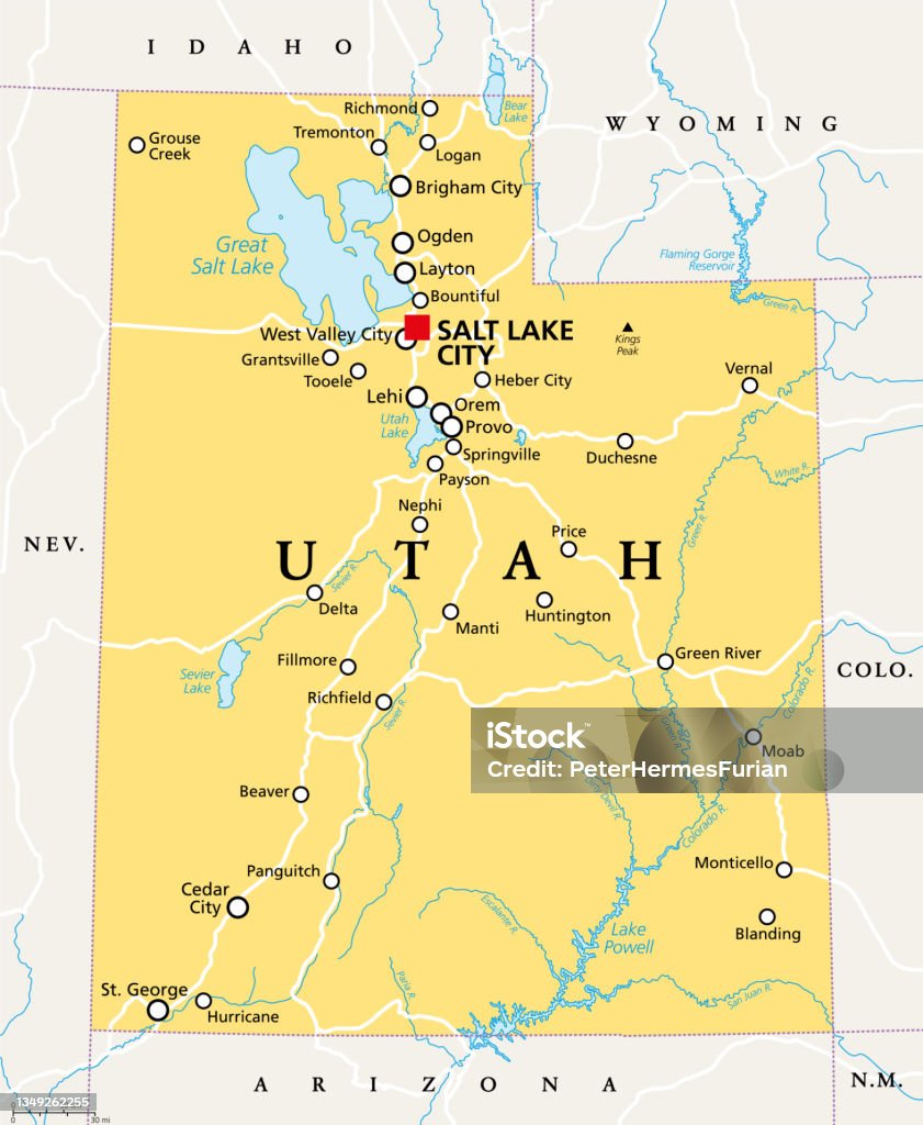 Utah Ut Political Map Us State Nicknamed Beehive State Stock ...