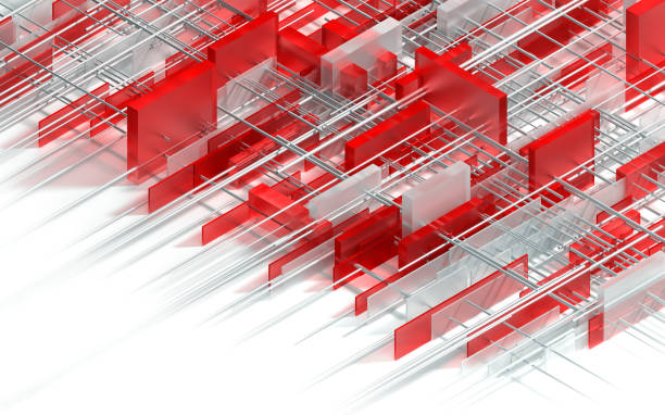 istock Abstract technology pattern of red, transparent shapes and wires 1349265321