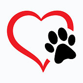 istock Animal love symbol paw print with heart, isolated vector 1349267804