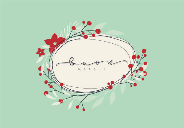 рождественская поздравительная открытка на итальянском языке - poinsettia christmas wreath flower stock illustrations