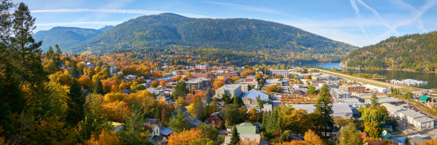 Nelson City BC Autumn Panorama stock photo