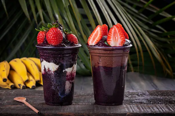 Acai cup with strawberry topping.