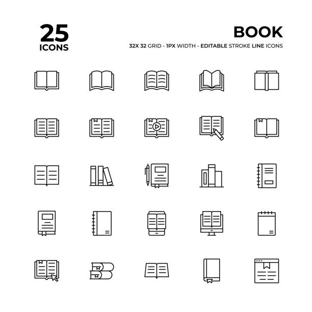 책 선 아이콘 세트 - bookstore book stack backgrounds stock illustrations