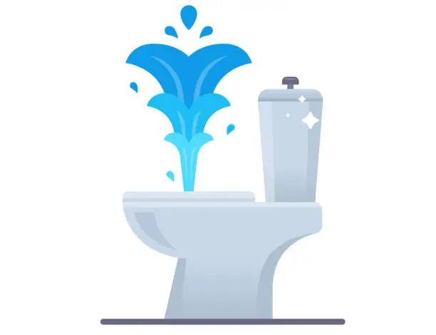 Vector illustration of water is pouring out of the toilet. broken plumbing