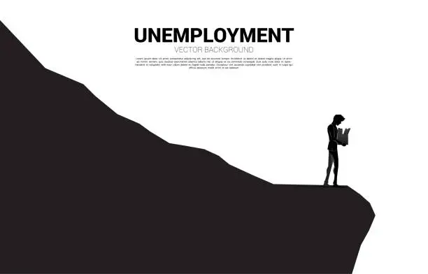 Vector illustration of silhouette of losing job man walking to the cliff.