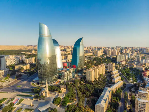 Baku Promenade And View At Flame Towers