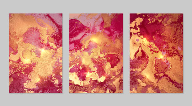istock Marble set of gold, maroon and magenta backgrounds with texture 1349287216