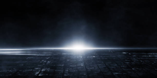 istock 3D Rendering abstract asphalt light in dark street and smoke on black background 1349287323