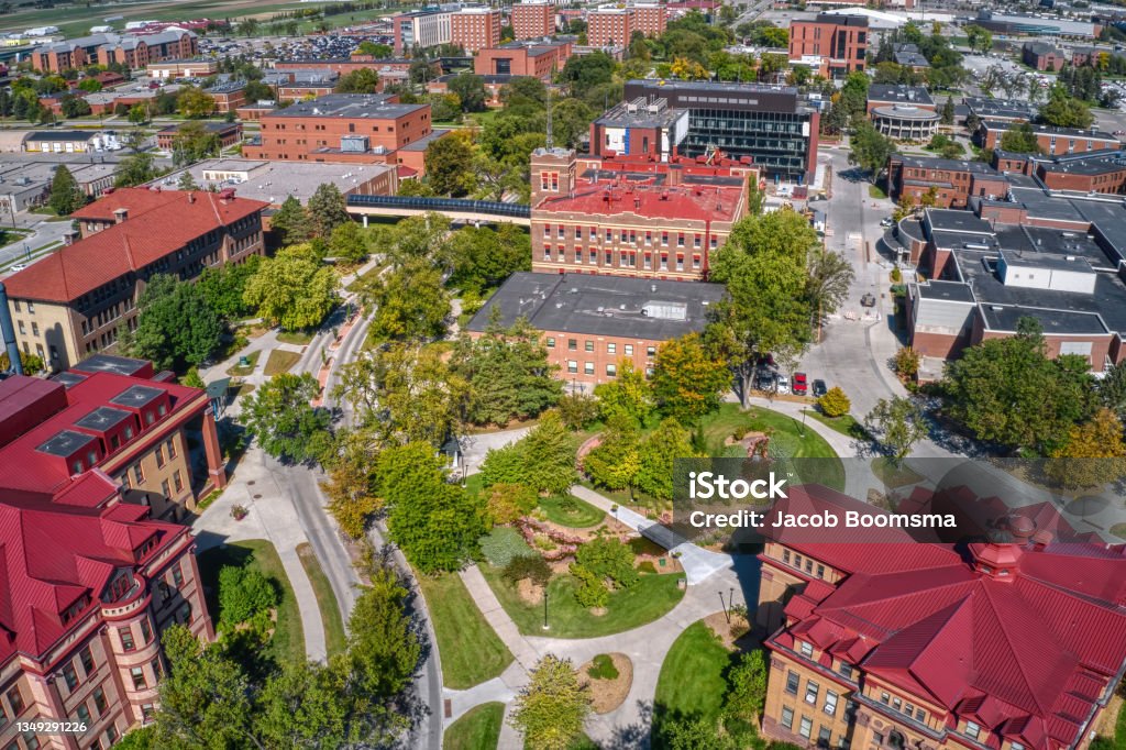 Aerial View of a Large Public University in Fargo, North Dakota University Stock Photo