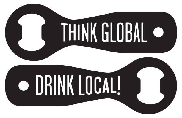 illustrazioni stock, clip art, cartoni animati e icone di tendenza di pensa globale, bevi birra artigianale locale design - bottle opener