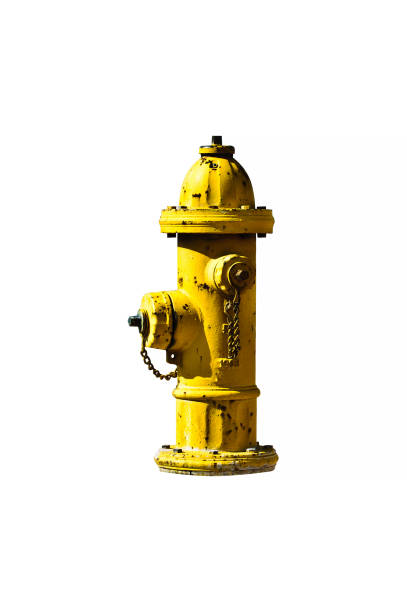 istock Yellow old rusty american fire hydrant isolated on white background 1349295943