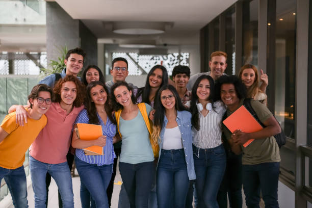 istock Happy group of Latin American college students 1349298026