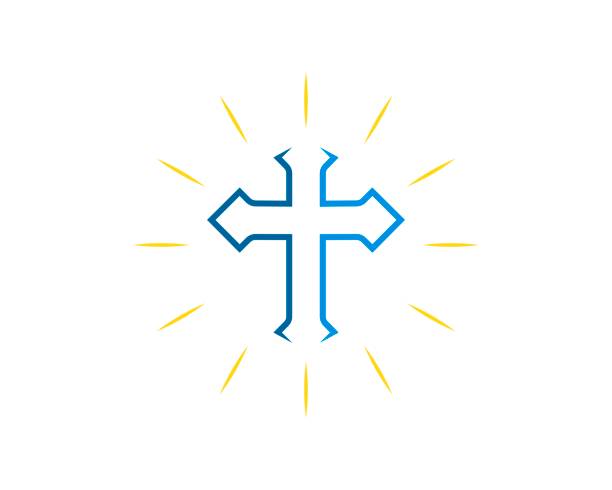 Religion cross symbol with shinning shine Religion cross symbol with shinning shine baptismal font stock illustrations