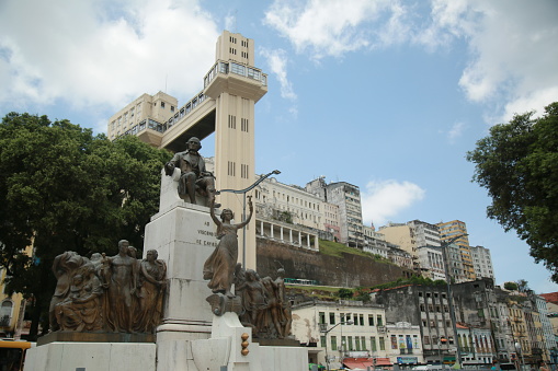 salvador, bahia, brazil - october 25, 2021: aerial view of the Elevador Lacerda, a monument that connects the upper city to the lower city in Salvador.