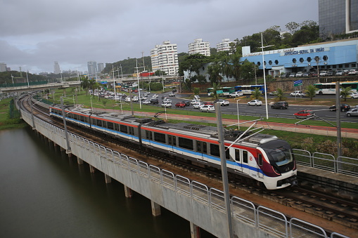 salvador, bahia / brazil - april 2, 2019: subway composition of the city of Salvador is seen in the Paralela region. The system is managed by CCR Bahia.