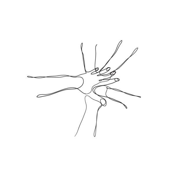 hand drawn doodle hand holding each other hand symbol for teamwork and friendship illustration in continuous line drawing hand drawn doodle hand holding each other hand symbol for teamwork and friendship illustration in continuous line drawing family drawing stock illustrations