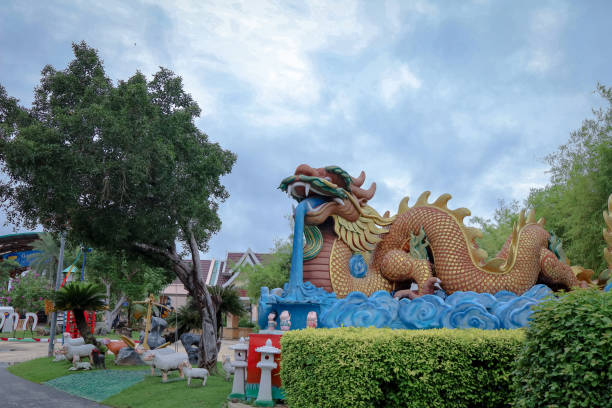 Suphan Buri, Thailand - September 2021 : Area around Bungchawak aquarium. Bungchawak is one of popular aquarium and zoo in Thailand.