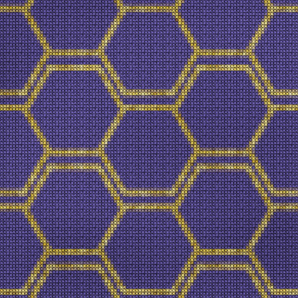 Illustration. Cross-stitch. Ornament seamless texture. Seamless chaotic hexagon pattern. Abstract background, collage