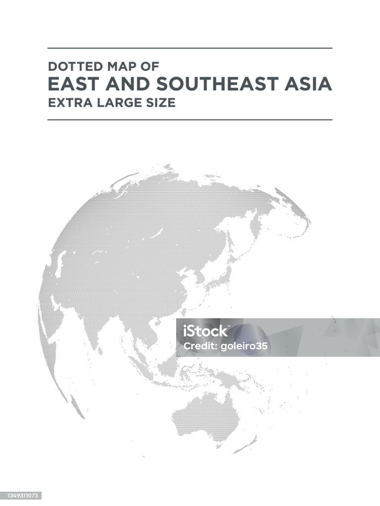 Black Dotted Globe Map Centered On East Asia Large Size Stock
