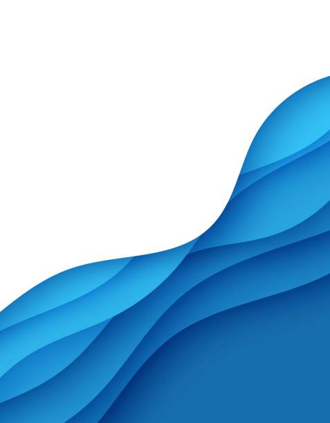istock Abstract background in paper cut style. 3d wallpaper with cut out deep waves modern cover. Blue color layers with smooth shadow papercut art. Vector card illustration, origami geometric shapes 1349317393