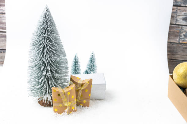 istock Horizontal christmas decoration on white background and snow 1349318685