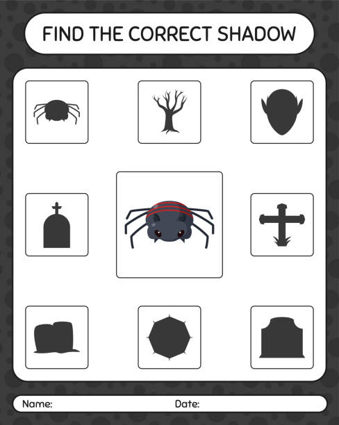 istock Find the correct shadows game with spider. worksheet for preschool kids, kids activity sheet 1349319040