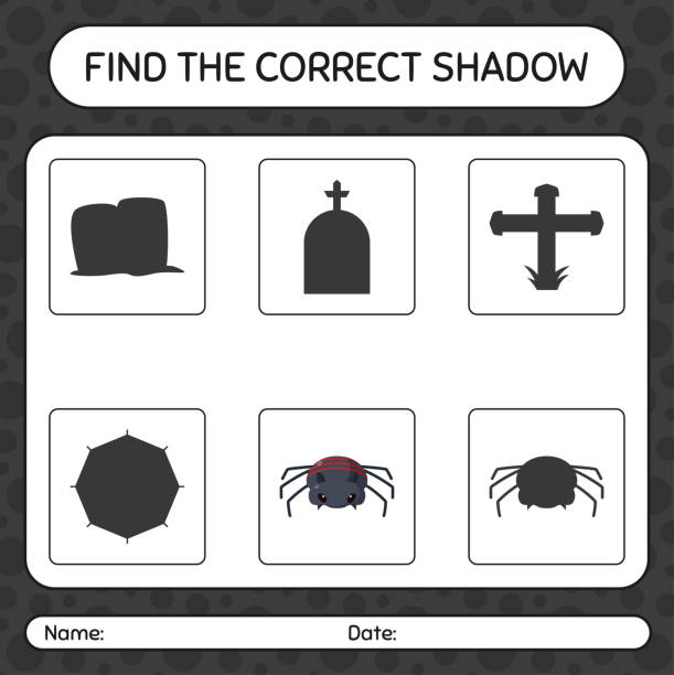 istock Find the correct shadows game with spider. worksheet for preschool kids, kids activity sheet 1349321813
