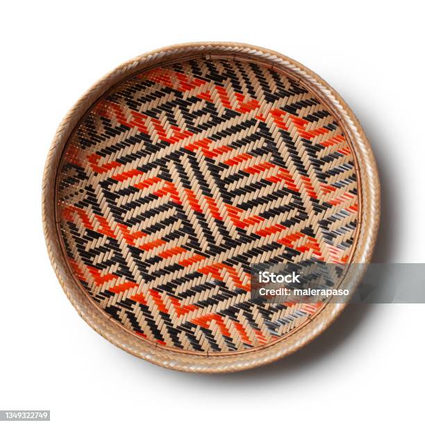 Basket On White Background Traditional Handicraft Product Stock Photo - Download Image Now