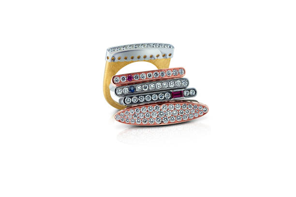 istock Diamond ring with colored stones isolated on white background 1349323929