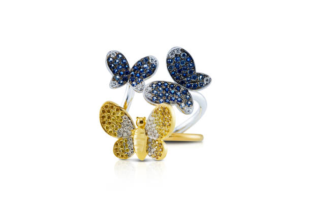 istock Butterfly-shaped rings with diamonds and colored stones 1349323956