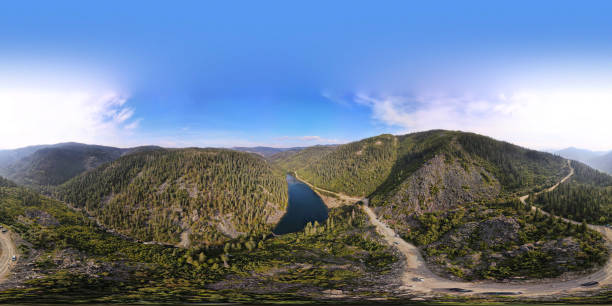 istock Panorama, Mountains, lake, hills, aerial, evening 1349325127