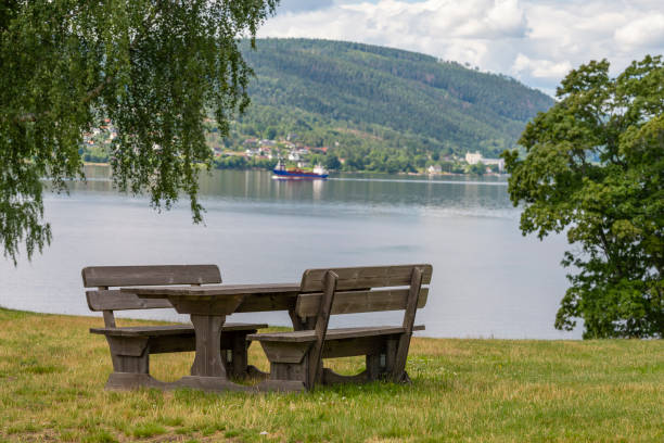 Nice place for a waterfront meal Beautiful place for a break. Fjord of Drammen in Norway. østfold stock pictures, royalty-free photos & images