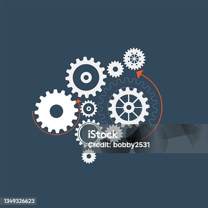 istock Abstract techno gear background with geometric colorful gear wheels. 1349326623