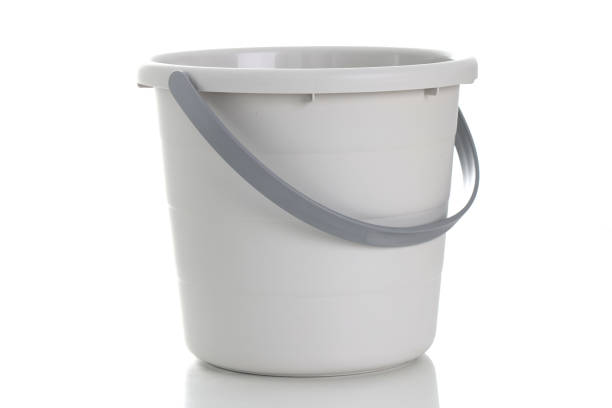 istock Light gray bucket with handle on white background 1349329619