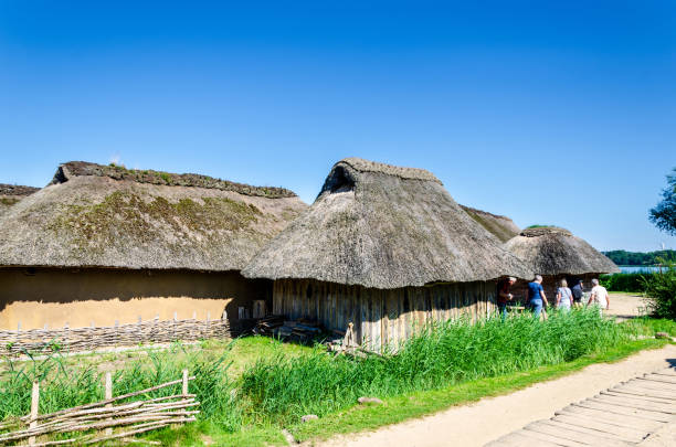 деревня викингов в музее викингов (viking museum haithabu) - schleswig стоковые фото и изображения
