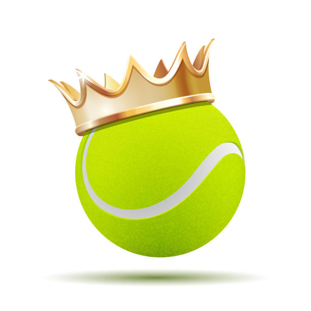 황금 왕실 왕관에 테니스 공. 테니스 스포츠에서 성공의 개념. - tennis tennis ball sphere ball stock illustrations