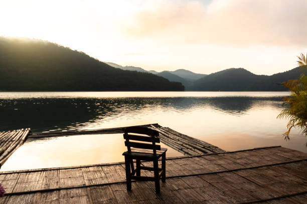 istock sunrise and sunset at the mountain range in the lake 1349332874