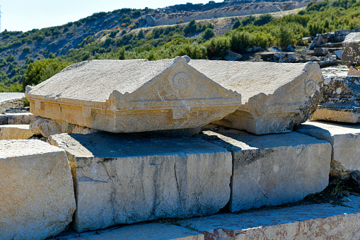 Tomb ruins at the ancent city of Hierapolis Ancient, Pamukkale city, Denizli Province, Turkey.