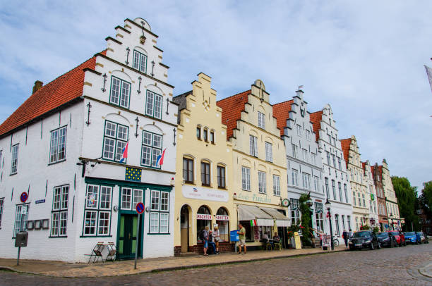 Friedrichstadt, Germany - September 06, 2021: Market square of Friedrichstadt (Friedrichstadt Marktplatz)