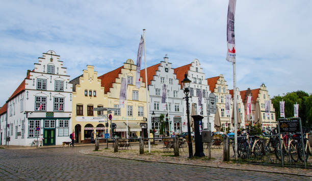 Friedrichstadt, Germany - September 06, 2021: Market square of Friedrichstadt (Friedrichstadt Marktplatz)