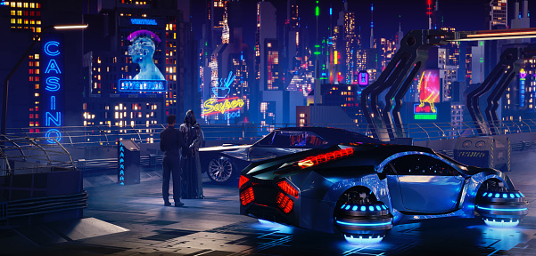 Escena futurista de la ciudad nocturna cyberpunk photo