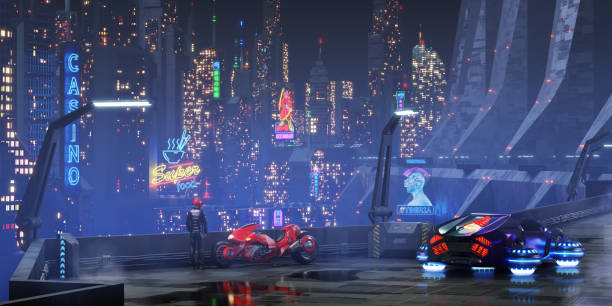 istock Futuristic Cyberpunk Night City Scene 1349337255