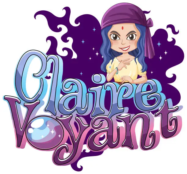 Vector illustration of Claire Voyant logo text design with girl cartoon character