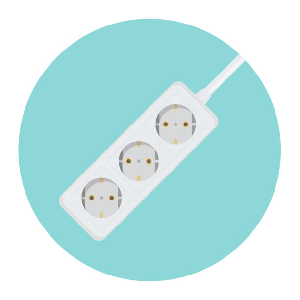 Electric extension cord Electric extension cord. Power strip icon with three outlets. gang socket stock illustrations